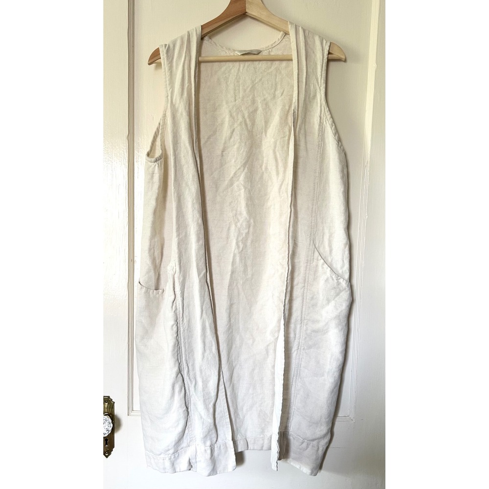 Elizabeth Suzann 100% Linen Clyde Long Vest Midweight Natural Cream S Lagenlook